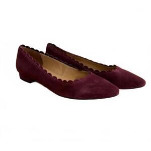 Talbots Women's Scallop Suede Burgundy Pointed Flats Size 6M